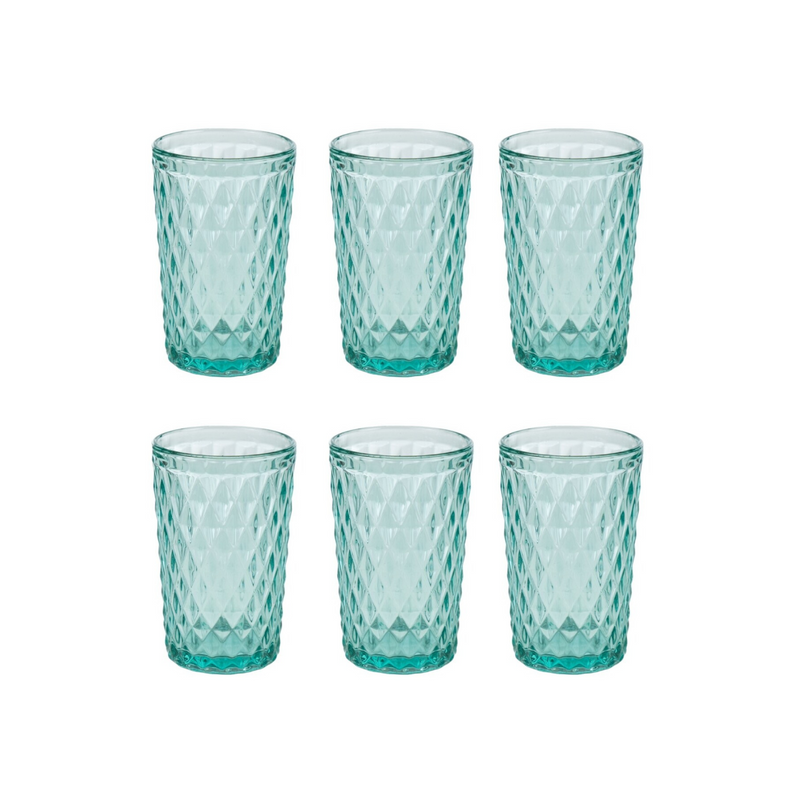 Juego de 6 vasos de vidrio para agua o refrescos Verde Aqua